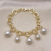 Oro Laminado Charm Bracelet, Gold Filled Style Rolo and Ball Design, with Ivory Pearl, Polished, Golden Finish, 03.331.0268.08