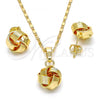 Oro Laminado Earring and Pendant Adult Set, Gold Filled Style Love Knot Design, Polished, Golden Finish, 10.63.0512