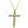 Oro Laminado Religious Pendant, Gold Filled Style Cross Design, with White Micro Pave, Polished, Golden Finish, 05.102.0035