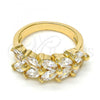 Oro Laminado Multi Stone Ring, Gold Filled Style Leaf Design, with White Cubic Zirconia, Polished, Golden Finish, 01.210.0007.09 (Size 9)