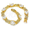 Oro Laminado Tennis Bracelet, Gold Filled Style Hugs and Kisses Design, with White Cubic Zirconia, Polished, Golden Finish, 03.206.0001.8.07