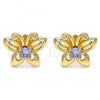 Oro Laminado Stud Earring, Gold Filled Style Butterfly Design, with Amethyst Cubic Zirconia, Polished, Golden Finish, 02.387.0020.1