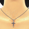 Sterling Silver Pendant Necklace, Cross Design, with Multicolor Cubic Zirconia, Polished, Rhodium Finish, 04.336.0082.16