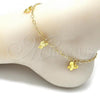 Oro Laminado Charm Anklet , Gold Filled Style Butterfly Design, Diamond Cutting Finish, Golden Finish, 03.63.2197.10