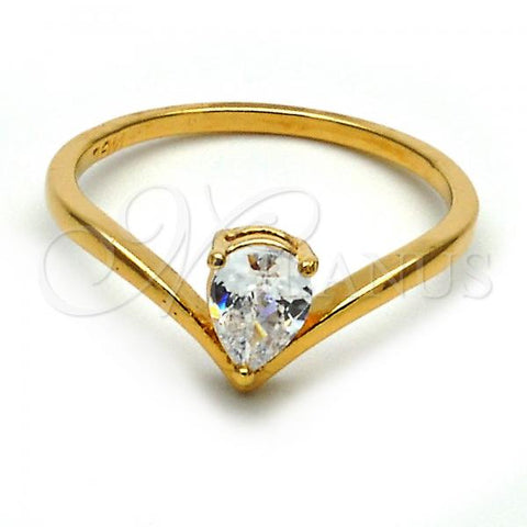 Oro Laminado Solitaire Ring, Gold Filled Style with White Cubic Zirconia, Polished, Golden Finish, 120.044.08 (Size 8)