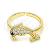 Oro Laminado Multi Stone Ring, Gold Filled Style Dolphin Design, with White and Black Cubic Zirconia, Polished, Golden Finish, 01.210.0090 (One size fits all)