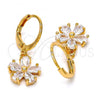 Oro Laminado Dangle Earring, Gold Filled Style Flower Design, with White Cubic Zirconia, Polished, Golden Finish, 02.217.0059