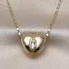 Oro Laminado Pendant Necklace, Gold Filled Style Heart and Guadalupe Design, Polished, Golden Finish, 04.253.0030.18