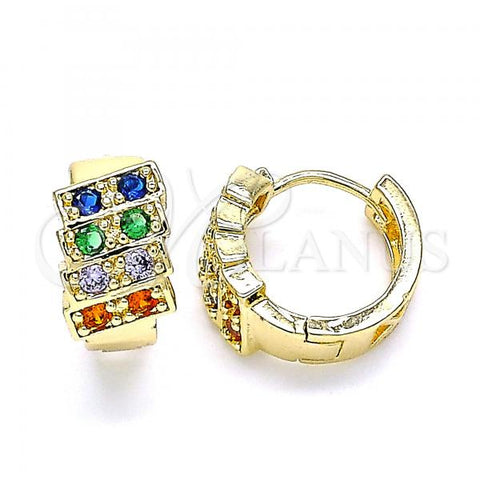 Oro Laminado Huggie Hoop, Gold Filled Style with Multicolor Cubic Zirconia, Polished, Golden Finish, 02.210.0616.1.12