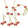 Oro Laminado Earring and Pendant Children Set, Gold Filled Style Butterfly Design, with White Crystal, Red Enamel Finish, Golden Finish, 06.60.0004.3