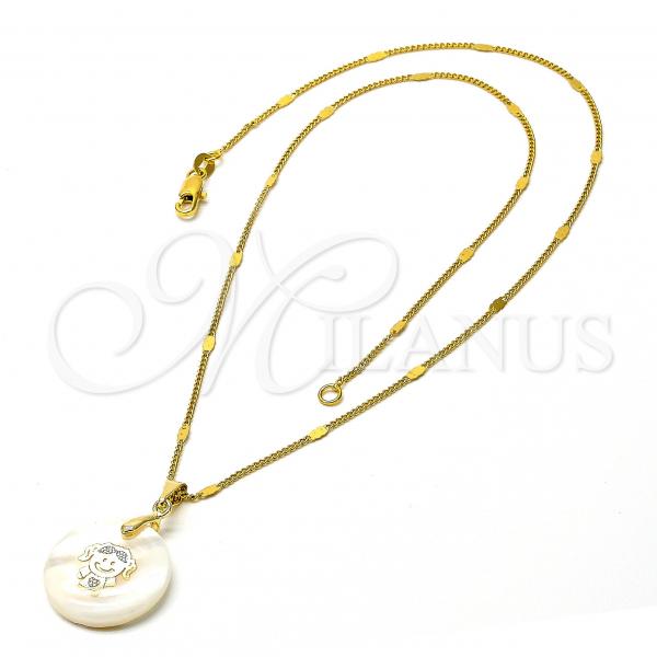 Oro Laminado Pendant Necklace, Gold Filled Style with Ivory Mother of Pearl, Golden Finish, 04.09.0027.18