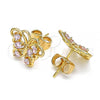 Oro Laminado Stud Earring, Gold Filled Style Butterfly Design, with Pink Cubic Zirconia, Polished, Golden Finish, 02.387.0012