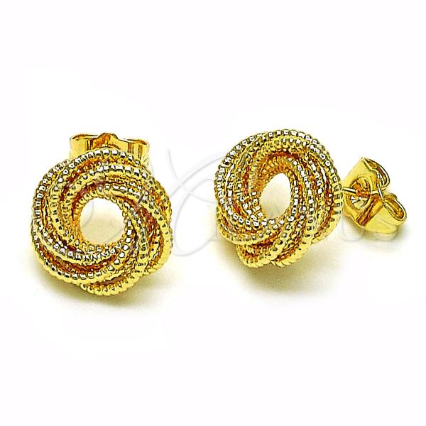 Oro Laminado Stud Earring, Gold Filled Style and Spiral Diamond Cutting Finish, Golden Finish, 02.195.0279