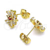 Oro Laminado Stud Earring, Gold Filled Style Flower Design, with Garnet and White Cubic Zirconia, Polished, Golden Finish, 02.310.0027.1