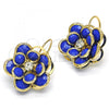 Oro Laminado Leverback Earring, Gold Filled Style Flower Design, with Sapphire Blue and White Crystal, Polished, Golden Finish, 02.64.0640.1