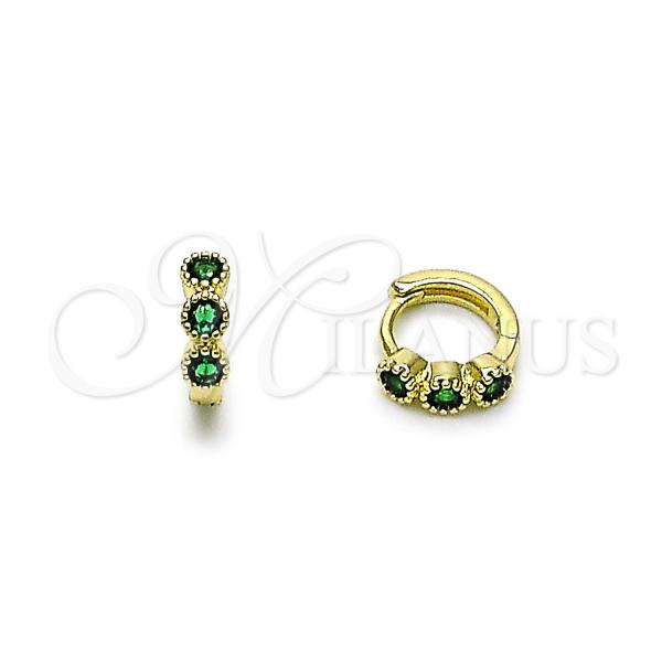 Oro Laminado Huggie Hoop, Gold Filled Style with Green Cubic Zirconia, Polished, Golden Finish, 02.213.0289.1.10