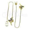 Oro Laminado Threader Earring, Gold Filled Style Angel Design, with Multicolor Micro Pave, Polished, Golden Finish, 02.210.0810.1