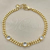 Oro Laminado Fancy Bracelet, Gold Filled Style Miami Cuban Design, with White Cubic Zirconia, Polished, Golden Finish, 03.213.0167.1.07