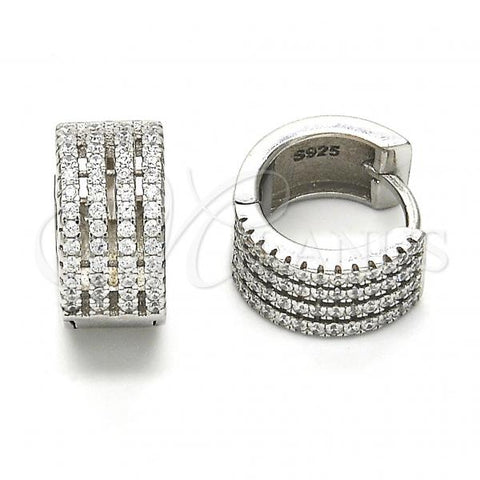 Sterling Silver Huggie Hoop, with White Cubic Zirconia, Polished, Rhodium Finish, 02.175.0074.15