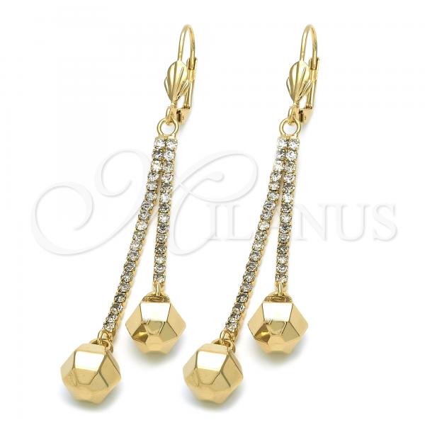 Oro Laminado Long Earring, Gold Filled Style Ball Design, with  Cubic Zirconia, Golden Finish, 5.074.003