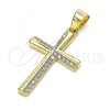 Oro Laminado Religious Pendant, Gold Filled Style Cross Design, with White Micro Pave, Polished, Golden Finish, 05.102.0004