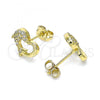 Oro Laminado Stud Earring, Gold Filled Style Dolphin Design, with White Micro Pave, Polished, Golden Finish, 02.342.0179