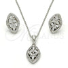 Sterling Silver Earring and Pendant Adult Set, Flower Design, with White Cubic Zirconia, Polished, Rhodium Finish, 10.175.0026