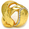 Oro Laminado Multi Stone Ring, Gold Filled Style Greek Key Design, with White Crystal, Polished, Golden Finish, 01.241.0009.07 (Size 7)