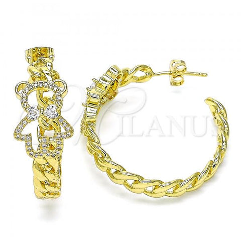 Oro Laminado Stud Earring, Gold Filled Style Teddy Bear Design, with White Cubic Zirconia and White Micro Pave, Polished, Golden Finish, 02.341.0119
