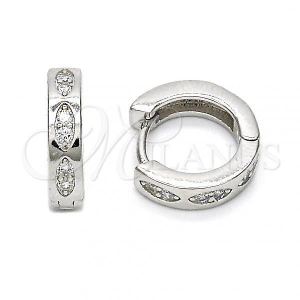 Sterling Silver Huggie Hoop, with White Cubic Zirconia, Polished, Rhodium Finish, 02.174.0048.15