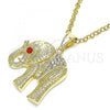Oro Laminado Fancy Pendant, Gold Filled Style Elephant Design, with White and Garnet Crystal, Polished, Golden Finish, 05.351.0103