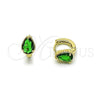 Oro Laminado Huggie Hoop, Gold Filled Style Teardrop Design, with Green Cubic Zirconia, Polished, Golden Finish, 02.196.0198.10