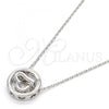 Rhodium Plated Pendant Necklace, Heart and Rolo Design, with Aurore Boreale Swarovski Crystals, Polished, Rhodium Finish, 04.239.0027.16