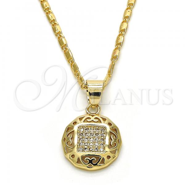 Oro Laminado Pendant Necklace, Gold Filled Style with White Micro Pave, Polished, Golden Finish, 04.166.0011.20