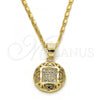 Oro Laminado Pendant Necklace, Gold Filled Style with White Micro Pave, Polished, Golden Finish, 04.166.0011.20