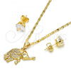 Oro Laminado Earring and Pendant Adult Set, Gold Filled Style Elephant Design, with White Micro Pave, Polished, Golden Finish, 10.233.0022