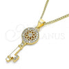 Oro Laminado Pendant Necklace, Gold Filled Style key and Flower Design, with White Micro Pave, Polished, Golden Finish, 04.344.0006.20