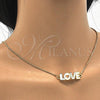 Oro Laminado Pendant Necklace, Gold Filled Style Nameplate and Love Design, White Enamel Finish, Golden Finish, 04.63.1383.20