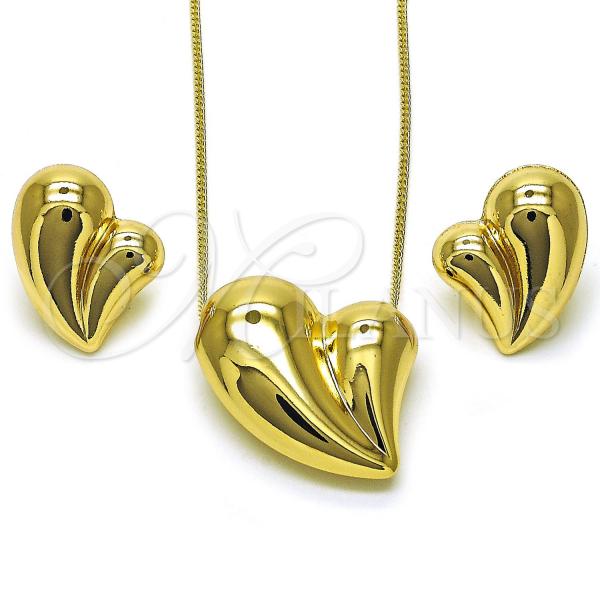 Oro Laminado Earring and Pendant Adult Set, Gold Filled Style Heart and Hollow Design, Polished, Golden Finish, 10.163.0021