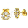 Oro Laminado Stud Earring, Gold Filled Style Flower Design, with White Cubic Zirconia, Polished, Golden Finish, 02.387.0084
