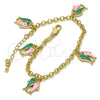 Oro Laminado Charm Bracelet, Gold Filled Style Fish and Rolo Design, Multicolor Enamel Finish, Golden Finish, 03.63.1360.07
