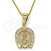 Oro Laminado Religious Pendant, Gold Filled Style Guadalupe and Flower Design, Polished, Tricolor, 05.120.0086.1