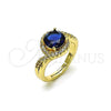 Oro Laminado Multi Stone Ring, Gold Filled Style Cluster Design, with Sapphire Blue Cubic Zirconia and White Micro Pave, Polished, Golden Finish, 01.284.0103.3