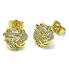 Oro Laminado Stud Earring, Gold Filled Style Love Knot Design, with White Micro Pave, Polished, Golden Finish, 02.411.0027