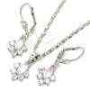 Rhodium Plated Earring and Pendant Adult Set, with Pink and White Cubic Zirconia, Polished, Rhodium Finish, 10.213.0005.4