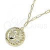 Oro Laminado Pendant Necklace, Gold Filled Style Moon and Sun Design, with White Micro Pave, Polished, Golden Finish, 04.60.0017.18