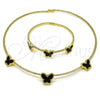 Oro Laminado Necklace and Bracelet, Gold Filled Style Butterfly Design, with White Cubic Zirconia and Black Mother of Pearl, Polished, Golden Finish, 06.421.0002