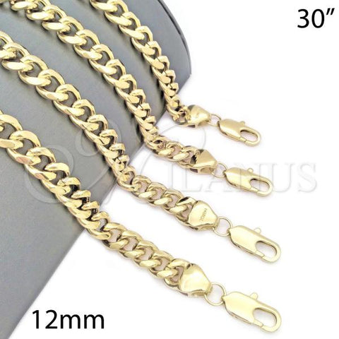 Oro Laminado Basic Necklace, Gold Filled Style Miami Cuban Design, Polished, Golden Finish, 04.63.0134.30