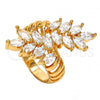 Oro Laminado Multi Stone Ring, Gold Filled Style Leaf Design, with White Cubic Zirconia, Polished, Golden Finish, 01.210.0031.09 (Size 9)