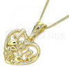 Oro Laminado Pendant Necklace, Gold Filled Style Heart and Flower Design, Polished, Golden Finish, 04.351.0012.2.20